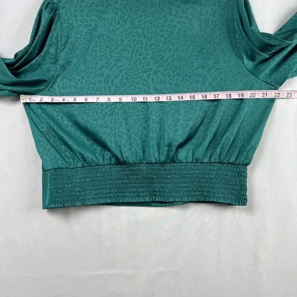 Rachel Zoe Blouse Womens XL Crop Top Green Long Sleeve Animal Print Holiday - Picture 10 of 14